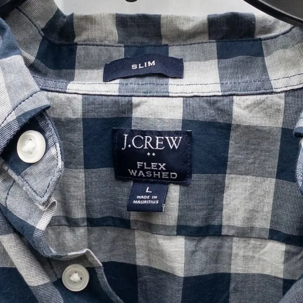 J. Crew Mens Slim Flex Washed Cotton Button Down Shirt Blue Plaid Large